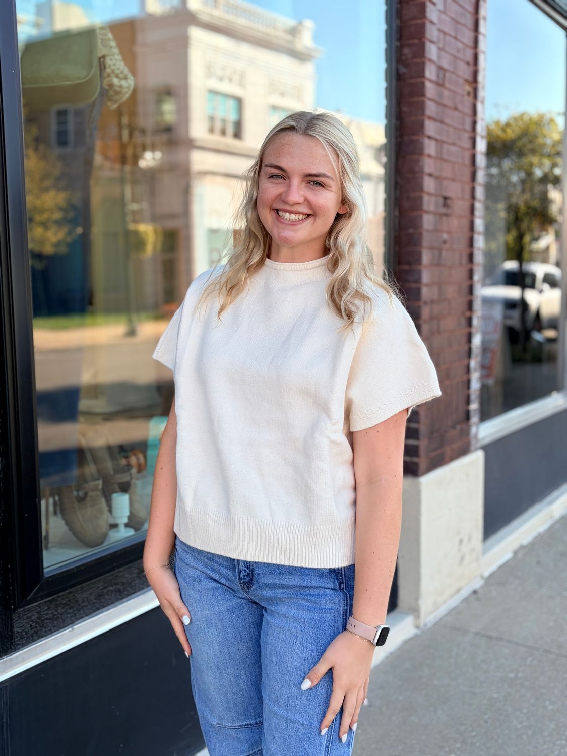 Ivory Short Sleeve Sweater