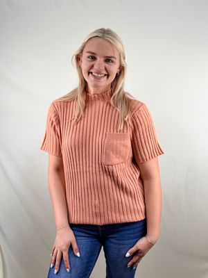 Pale Terracotta Mock Neck Ribbed Sweater Pale Terracotta Mock Neck Ribbed Sweater