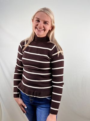 Brown Striped Peplum Ruffle Sweater Brown Striped Peplum Ruffle Sweater