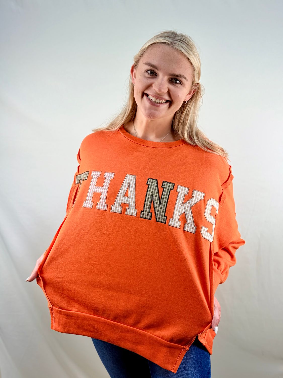 “Thanks” Embroidered Patch Pullover
