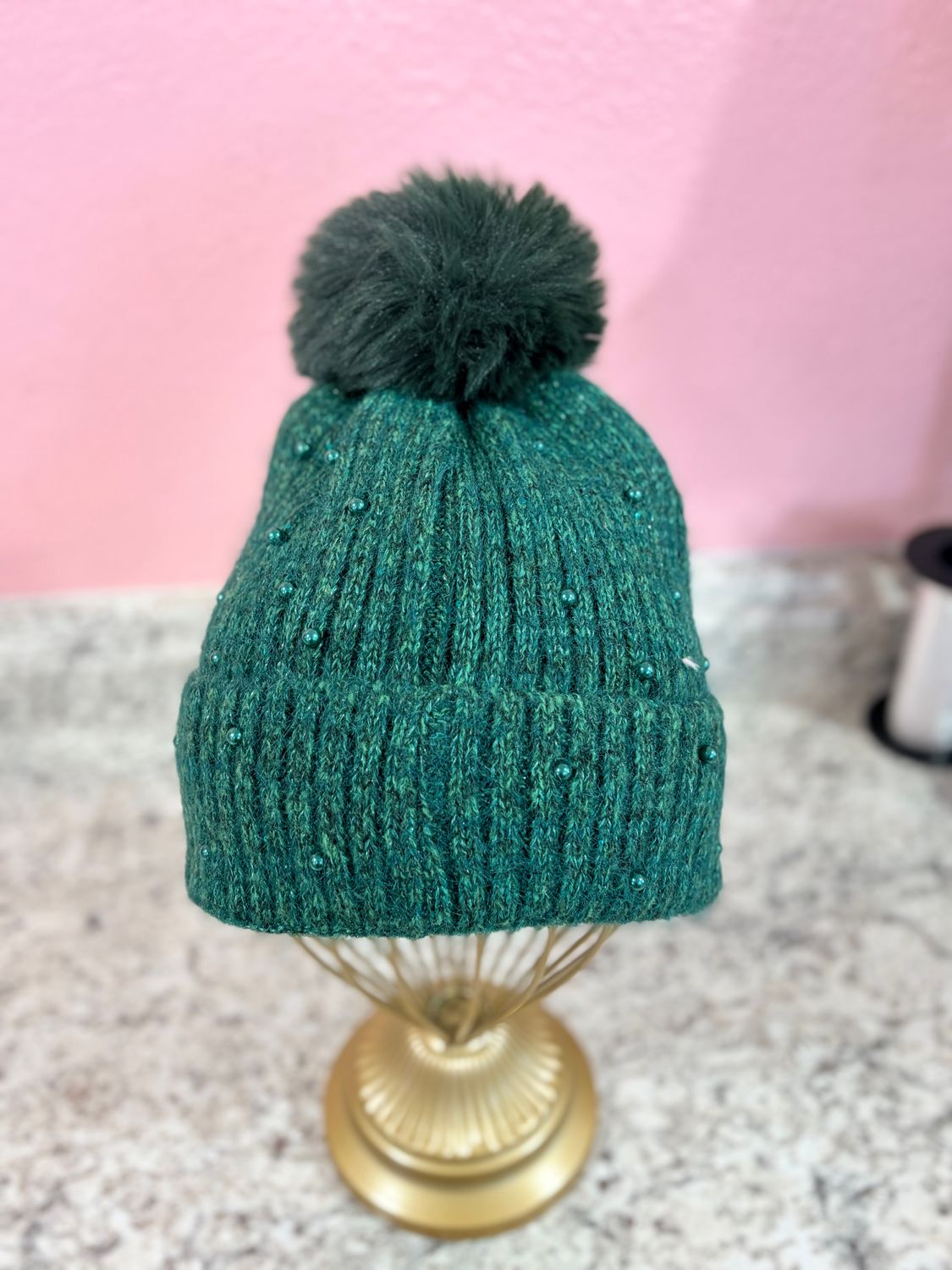 Hunter Green Pearl Beanie