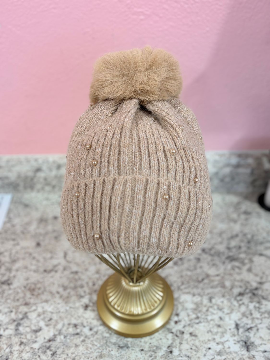 Tan Pearl Beanie