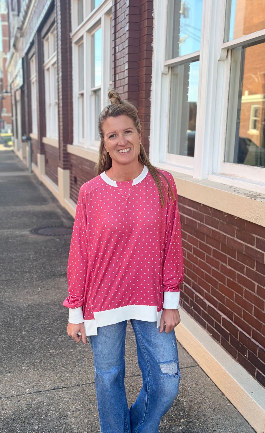 Red Polka Dot Terry Oversized Top