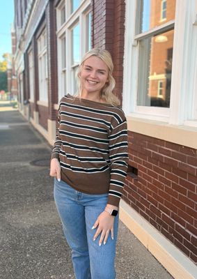 Mocha Striped Boat Neck Sweater