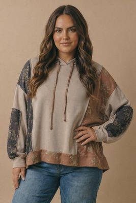 Mocha Floral Block Hooded Top