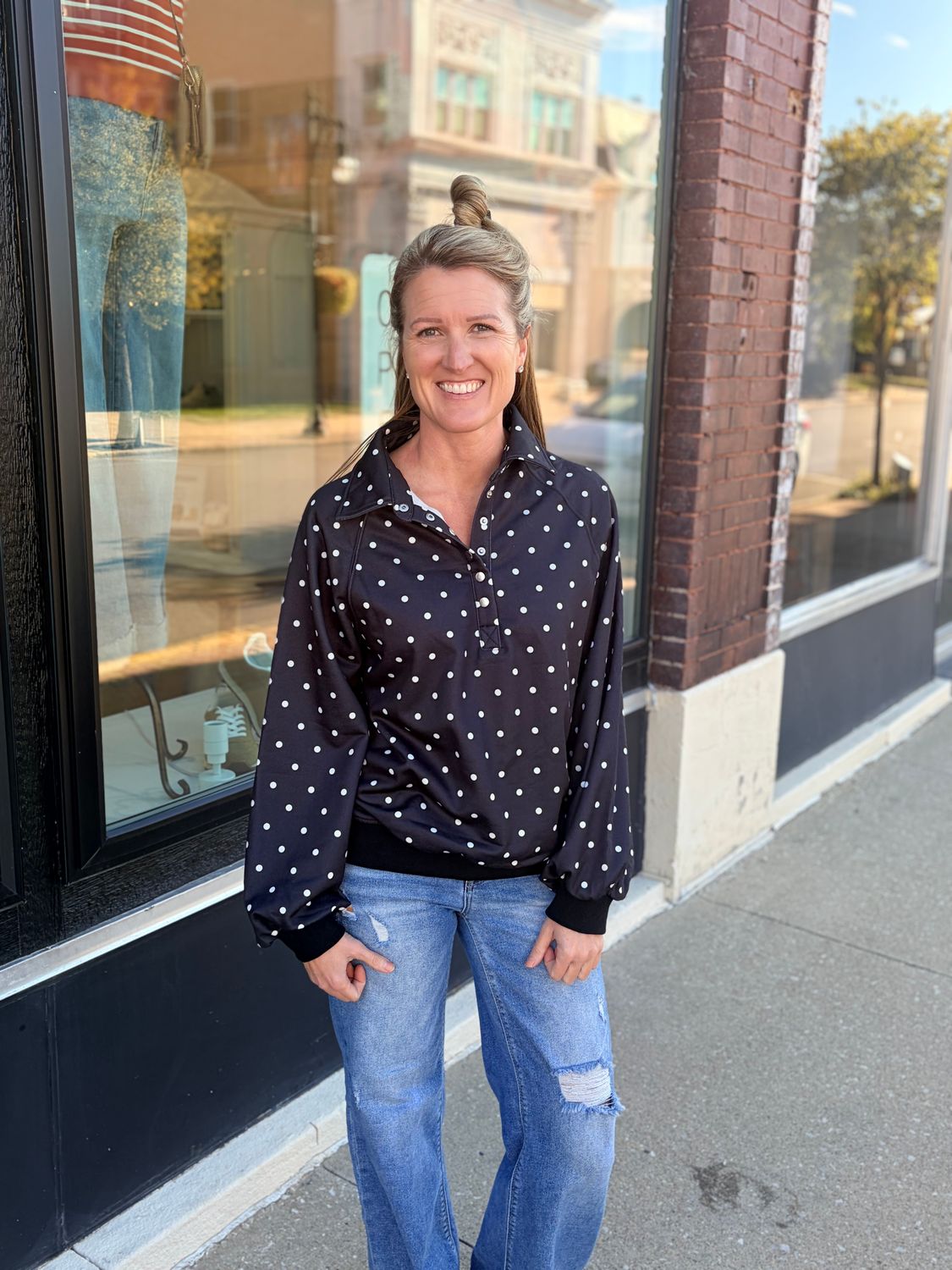 Polka Dot Collared Top