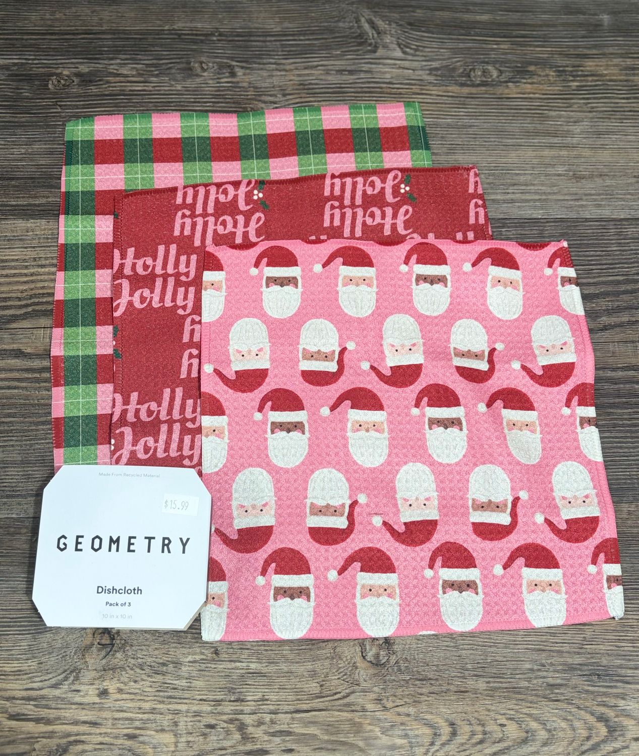 Holly Jolly Santa 3 Pack Dishcloth Set