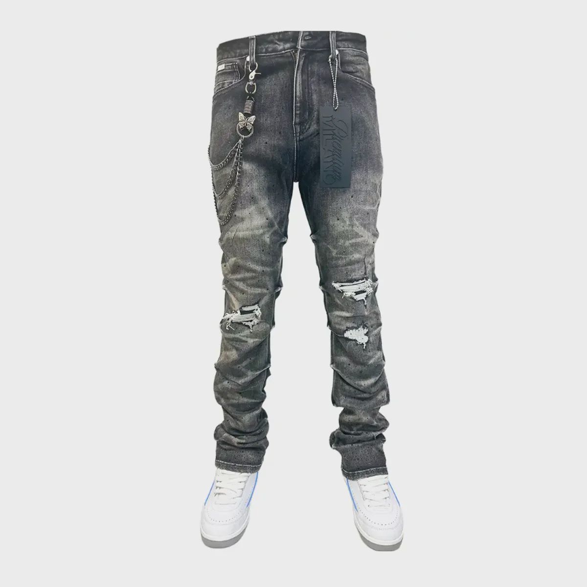 Premium Milano Mens Riviera Stacked Jeans PMJ23F25-100 Black Wash