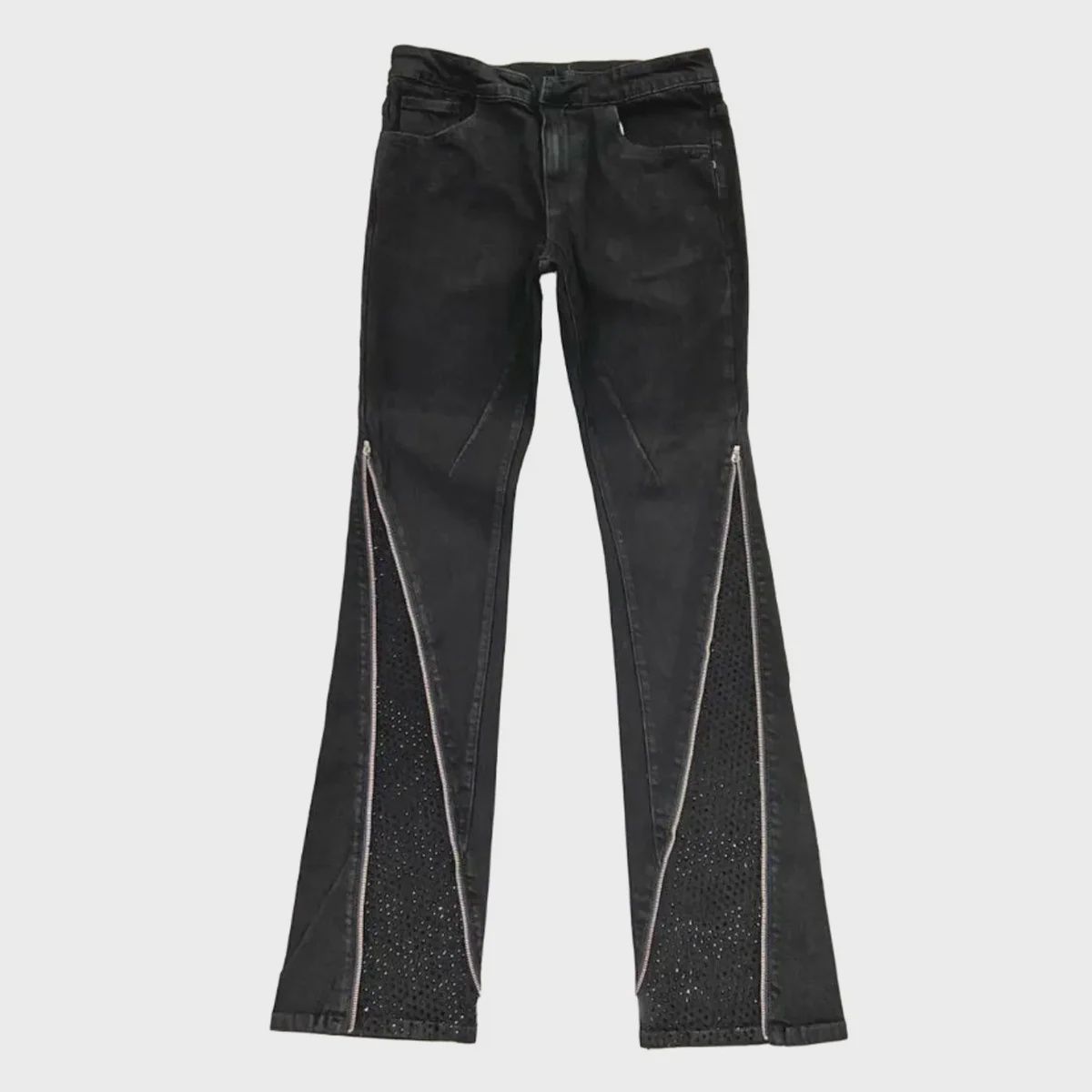 Milano Zip Black Stone Stacked Flare Jeans PM003F25-001 Jet Black