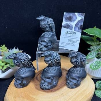 Black Obsidian Raven Skull 3.2 inch