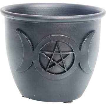 Metal Smudge Pot - Triple Moon w/ Pentacle