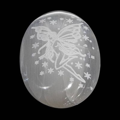 Selenite Palm Stone - Engraved Fairy