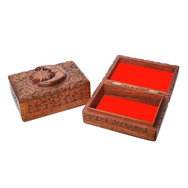 Tarot Card Carved Wood Box Sun &amp; Moon