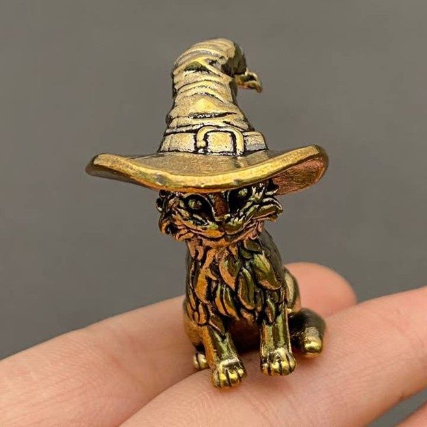 Brass Witch Hat Cat