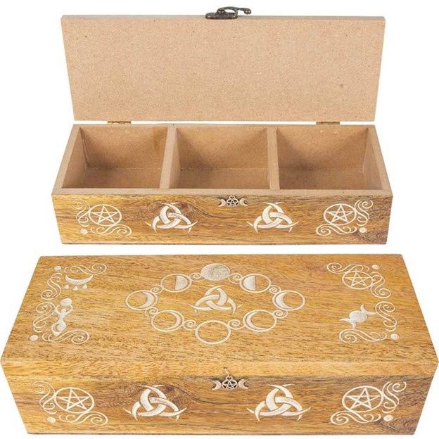 Laser Engraved Wood Compartment Box - Moon Phases