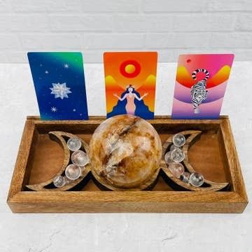 Wooden Card Holder Tray- Triple Moon