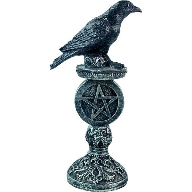 Raven Figurine on Pentacle Pedestal