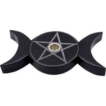 Soapstone Mini Candle Holder Triple Moon w/ Pentacle