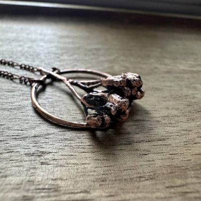 Real Yarrow Flower Copper Necklace