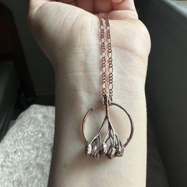 Real Yarrow Flower Copper Necklace