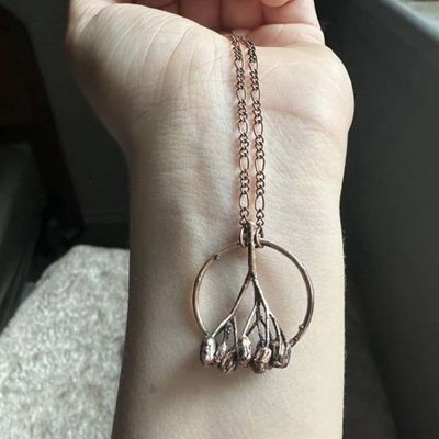 Real Yarrow Flower Copper Necklace