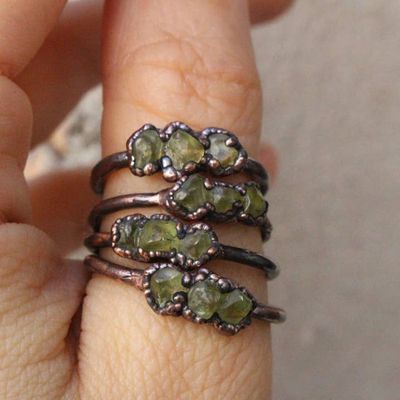 Peridot Crystal Stacking Ring | Copper Multi-Stone Ring