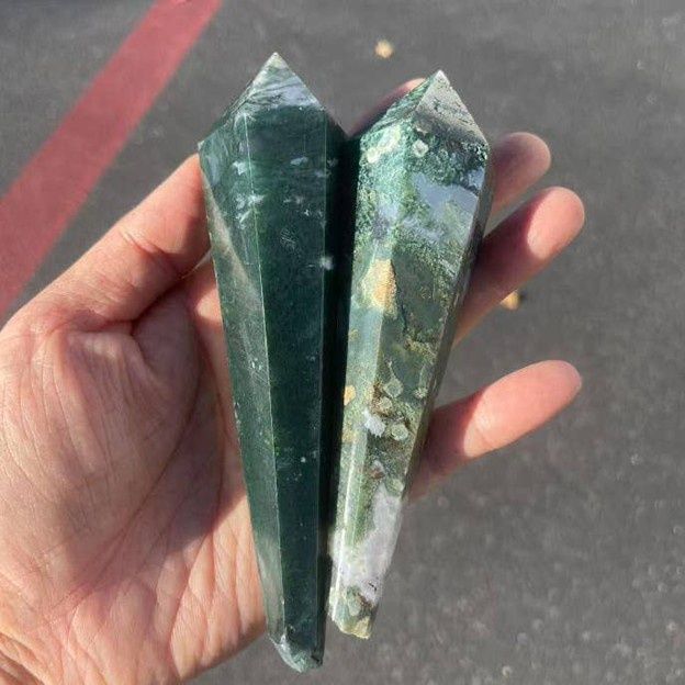 Moss Agate Stone Scepter w/Stand