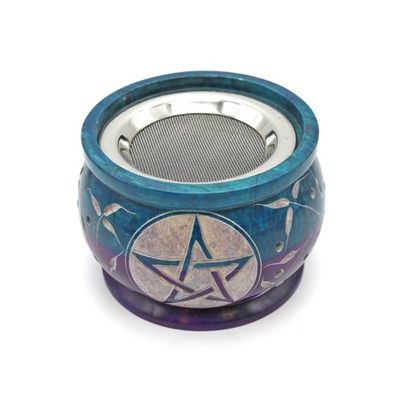 Soapstone Charcoal Burner - Turquiose /Purple Pentacle