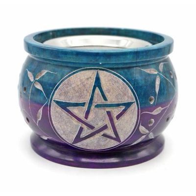 Soapstone Charcoal Burner - Turquiose /Purple Pentacle