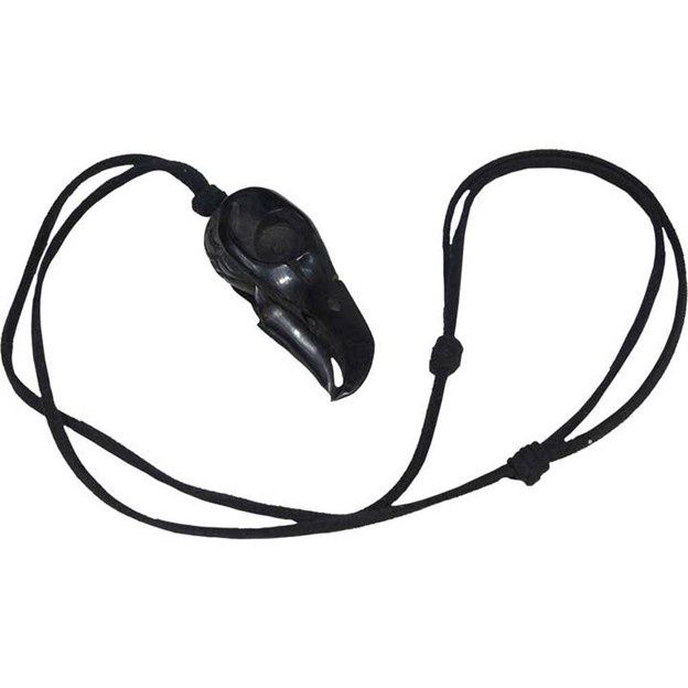 Buffalo Horn Hand Carved Necklace - Raven Skull