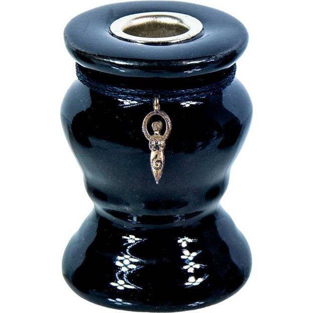 Ceramic Mini Candlestick Holder - Goddess Black