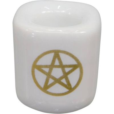 Ceramic Chime Candle Holder - White w/ Gold Pentacle
