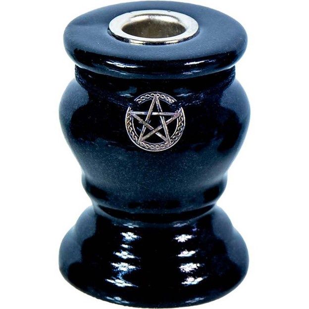 Ceramic Mini Candlestick Holder - Pentacle Black
