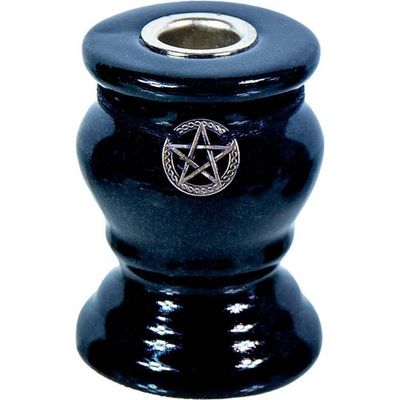 Ceramic Mini Candlestick Holder - Pentacle Black