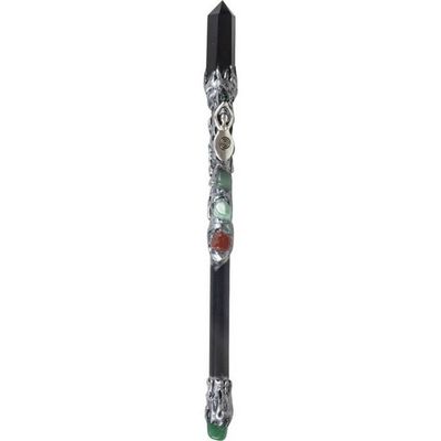 Magick Wand - Black Obsidian Point w/ Silver Spiral Goddess