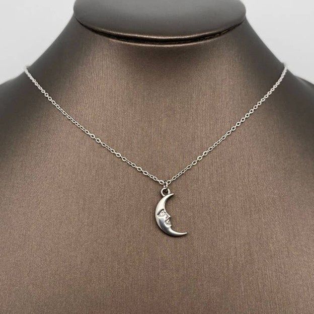 Crescent Moon Charm Necklace- Silver