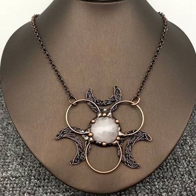 3 Crescent Moons Round Charm Necklace