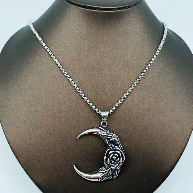 Rose Crescent Moon Charm Necklace