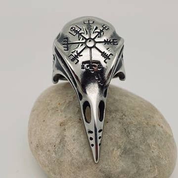 Viking Stainless Steel Crow Head Ring