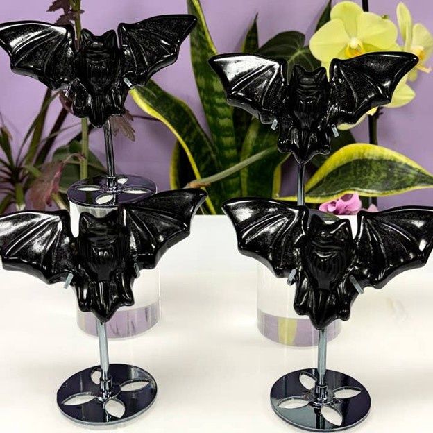 Black Obsidian Bat with Stand