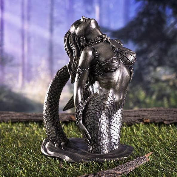 Silver Siren Mermaid Statue