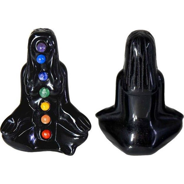 Black Obsidian Figurine - Chakra Yoga Lady