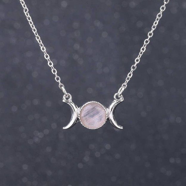 Triple Moon Necklace - Rose Quartz