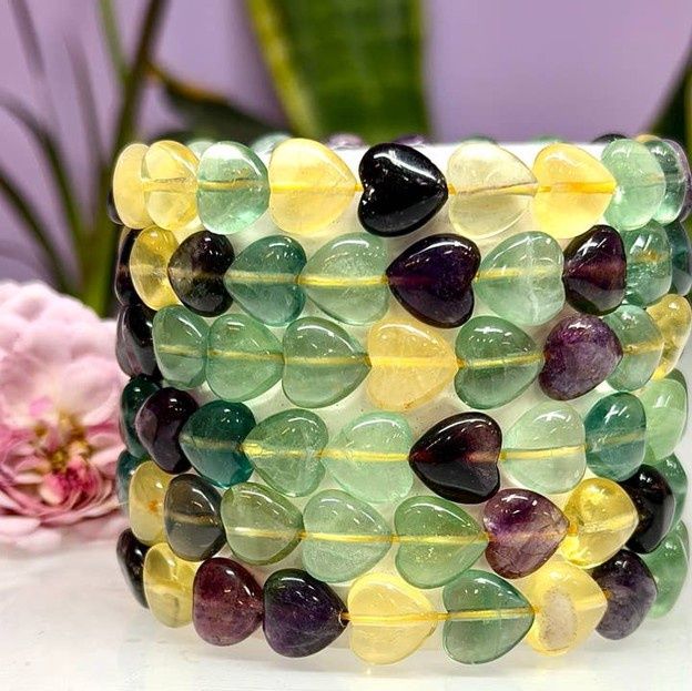 Fluorite Heart 8mm Crystal Stretch Bracelet