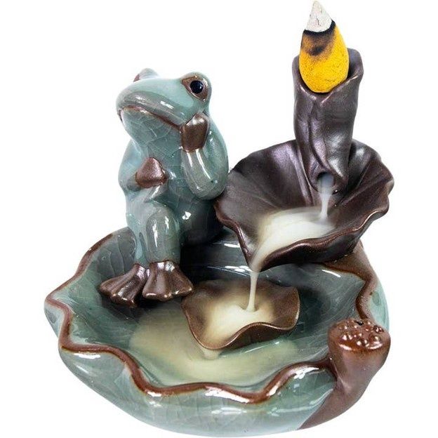 Ceramic Backflow Incense Burner - Frog Sitting On Lotus Leaf