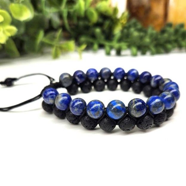 Lapis Lazuli with Black Lava Woven Adjustable