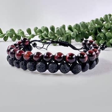 Red Tigers Eye / Lava Rock Woven Bracelet