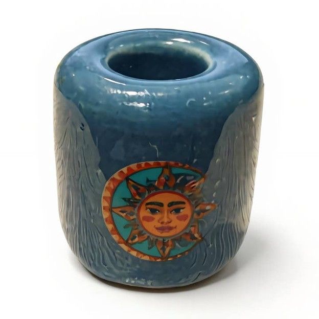 Ceramic Candle Holder Blue with Sun and Moon