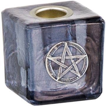 Glass Candle Holder Pentacle Black