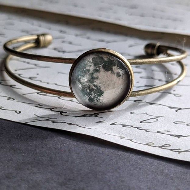 Full Blue Moon Glass Cabochon Cuff Bracelet